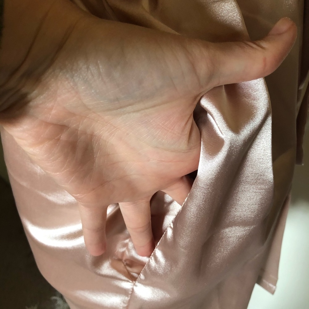 Custom “feeling myself” light Blush Pink Silky Lace Short Robe Bridal bath - Picture 8 of 16